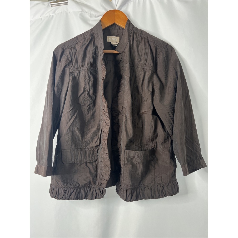 Chico's Women's 2  3/4‎ Sleeve Blazer Jacket Choc Brown Open Front Lightweight